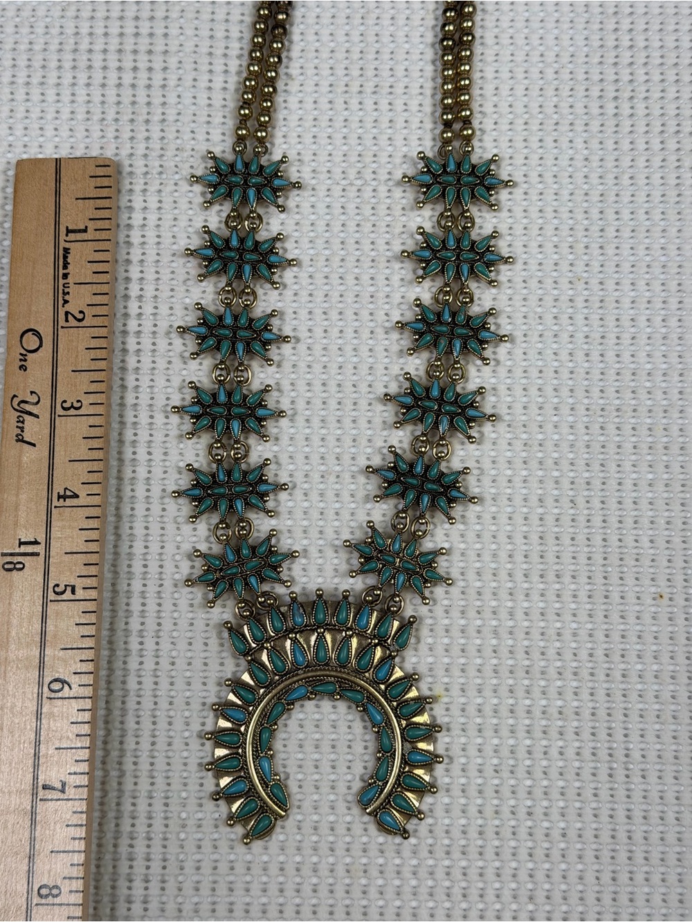 Faux Turquoise Statement Pendant Necklace - Squash Blossom Style - Picture 14 of 16